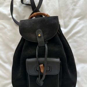 Gucci Black Suede Backpack with Bamboo Details